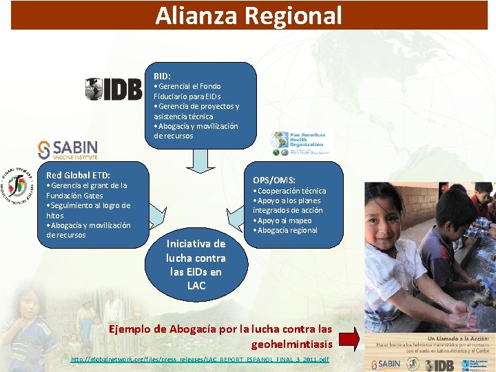 Alianza Regional BID: • Gerencial el Fondo Fiduciario para EIDs • Gerencia de proyectos