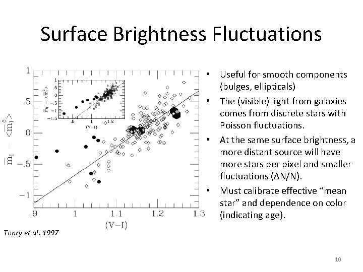 Surface Brightness Fluctuations • Useful for smooth components (bulges, ellipticals) • The (visible) light Surface Brightness Fluctuations • Useful for smooth components (bulges, ellipticals) • The (visible) light