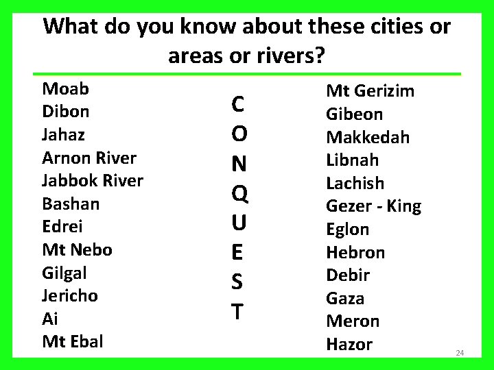 What do you know about these cities or areas or rivers? Moab Dibon Jahaz