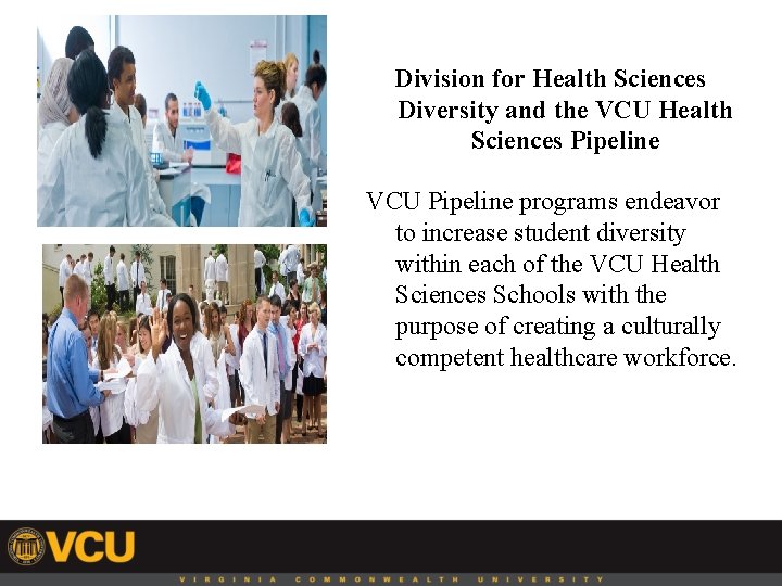 Division for Health Sciences Diversity and the VCU Health Sciences Pipeline VCU Pipeline programs