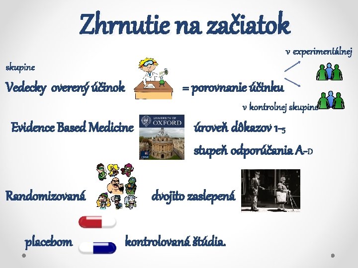 Zhrnutie na začiatok v experimentálnej skupine Vedecky overený účinok = porovnanie účinku v kontrolnej