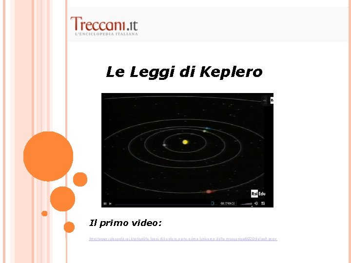 Le Leggi di Keplero Il primo video: http: //www. raiscuola. rai. it/articoli/le-leggi-di-keplero-parte-prima-luniverso-della-meccanica/8920/default. aspx 