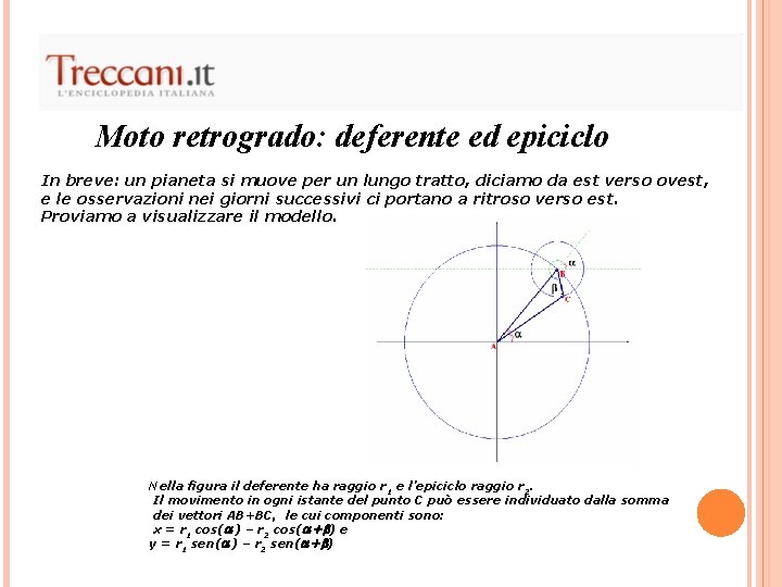 Moto retrogrado: deferente ed epiciclo In breve: un pianeta si muove per un lungo