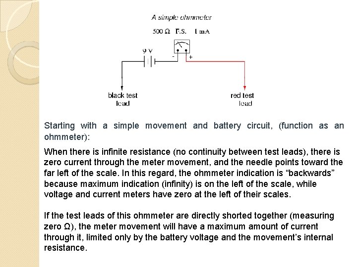 Starting with a simple movement and battery circuit, (function as an ohmmeter): When there