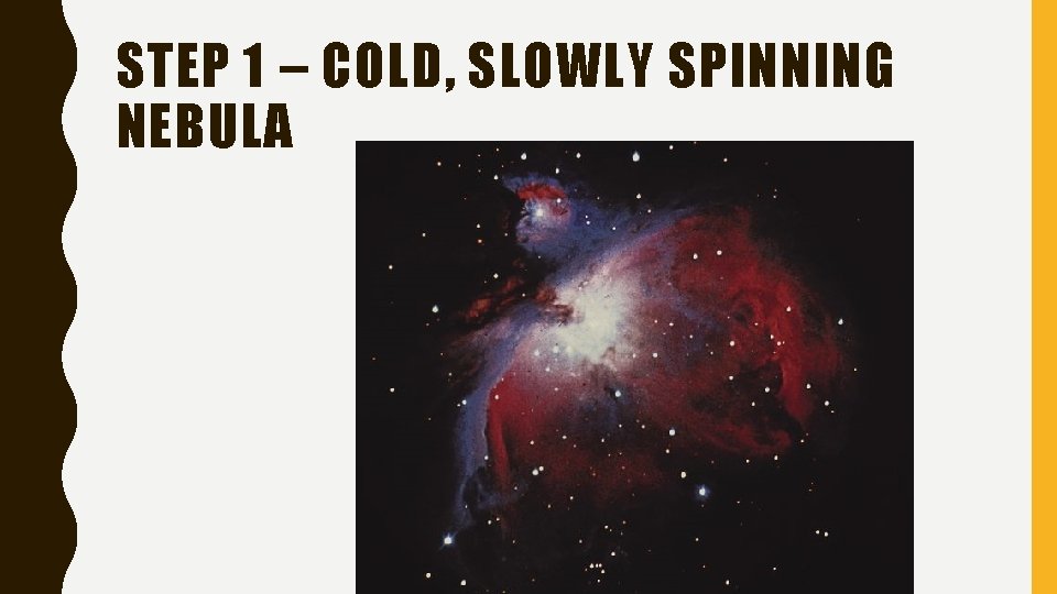 STEP 1 – COLD, SLOWLY SPINNING NEBULA 