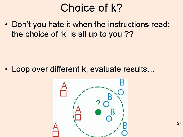 Choice of k? • Don’t you hate it when the instructions read: the choice