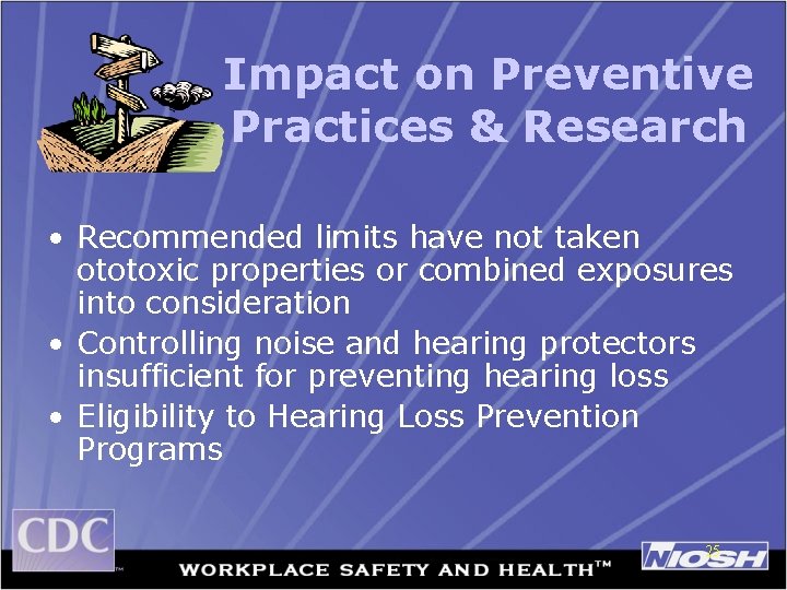 Impact on Preventive Practices & Research • Recommended limits have not taken ototoxic properties