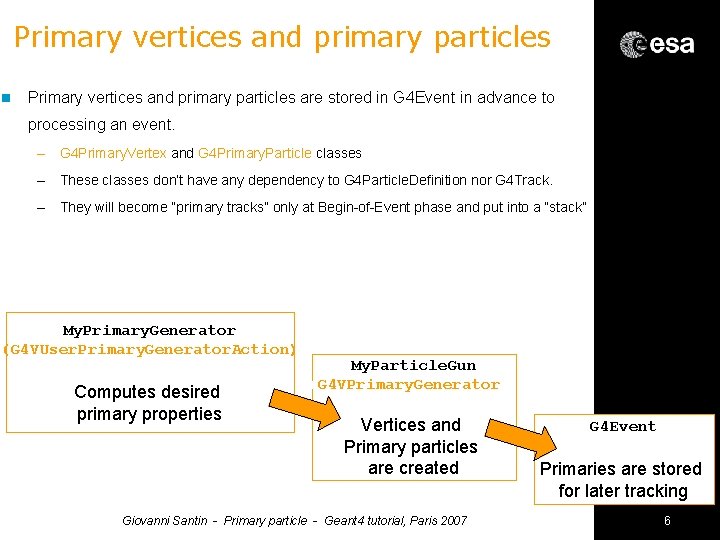 Primary vertices and primary particles n Primary vertices and primary particles are stored in