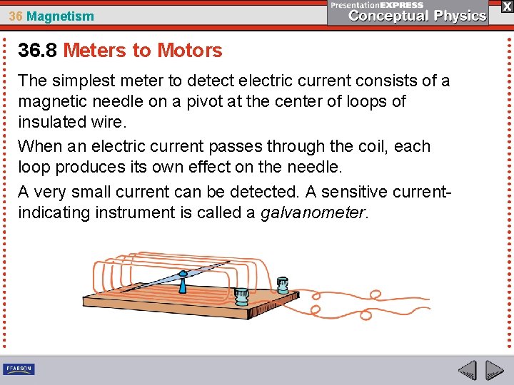 36 Magnetism 36. 8 Meters to Motors The simplest meter to detect electric current