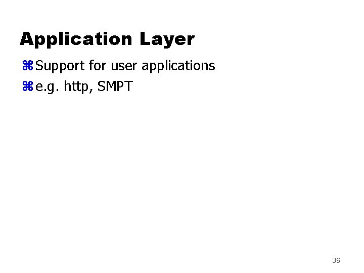 Application Layer z Support for user applications z e. g. http, SMPT 36 