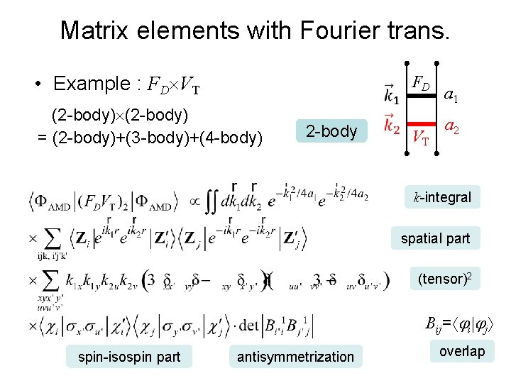 Matrix elements with Fourier trans. • Example : FD VT (2 -body) = (2