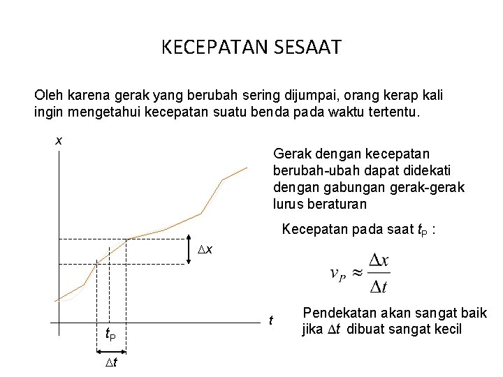 KECEPATAN SESAAT Oleh karena gerak yang berubah sering dijumpai, orang kerap kali ingin mengetahui