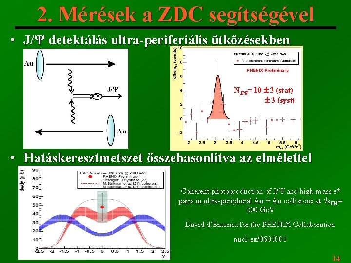 2. Mérések a ZDC segítségével • J/Ψ detektálás ultra-periferiális ütközésekben NJ/Ψ= 10 3 (stat)