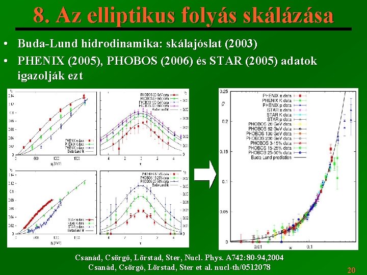 8. Az elliptikus folyás skálázása • Buda-Lund hidrodinamika: skálajóslat (2003) • PHENIX (2005), PHOBOS