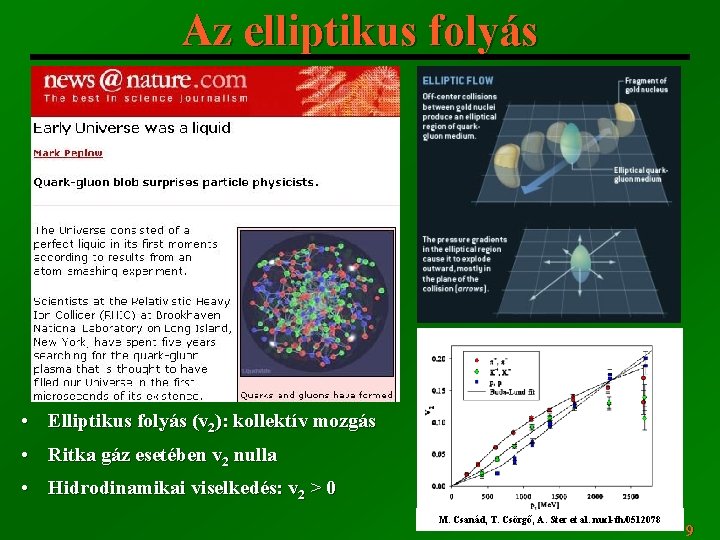 Az elliptikus folyás • Elliptikus folyás (v 2): kollektív mozgás • Ritka gáz esetében