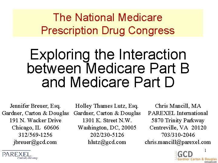 The National Medicare Prescription Drug Congress Exploring the Interaction between Medicare Part B and