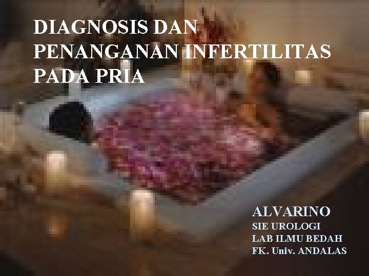 DIAGNOSIS DAN PENANGANAN INFERTILITAS PADA PRIA ALVARINO SIE UROLOGI LAB ILMU BEDAH FK. Univ.