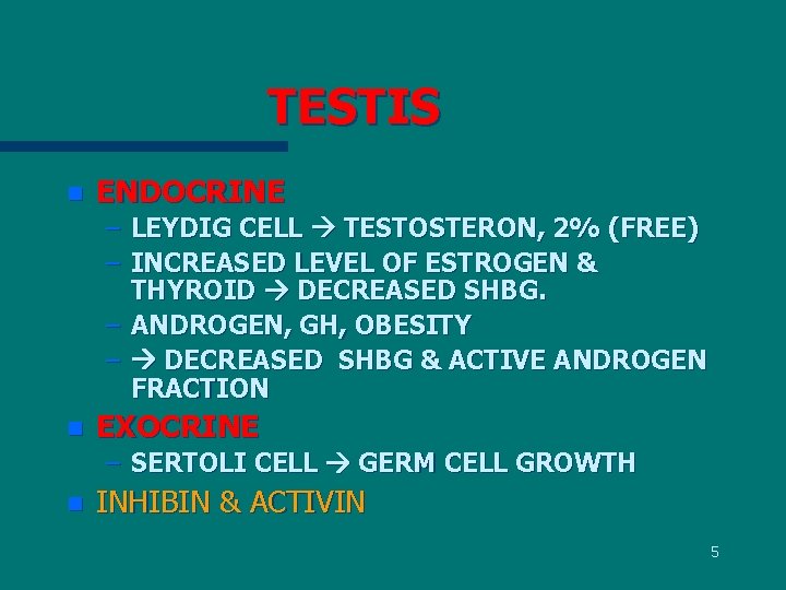 TESTIS n ENDOCRINE – LEYDIG CELL TESTOSTERON, 2% (FREE) – INCREASED LEVEL OF ESTROGEN