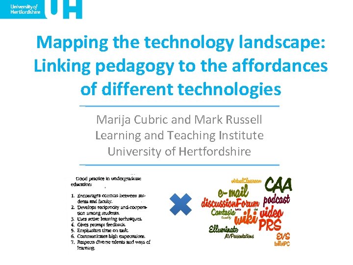 Mapping the technology landscape: Linking pedagogy to the affordances of different technologies Marija Cubric Mapping the technology landscape: Linking pedagogy to the affordances of different technologies Marija Cubric