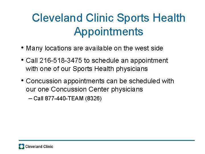 Cleveland Clinic Sports Health Appointments • Many locations are available on the west side