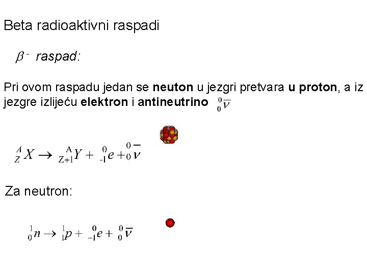 Beta radioaktivni raspadi - raspad: Pri ovom raspadu jedan se neuton u jezgri pretvara