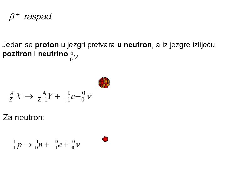  + raspad: Jedan se proton u jezgri pretvara u neutron, a iz jezgre