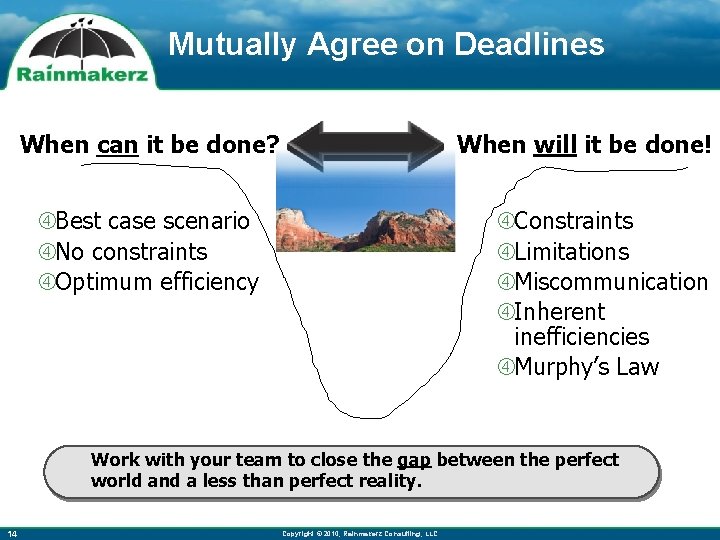 Mutually Agree on Deadlines When will it be done! When can it be done?