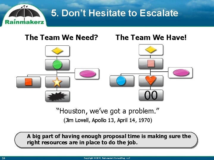 5. Don’t Hesitate to Escalate The Team We Need? The Team We Have! “Houston,