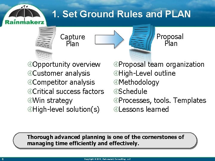 1. Set Ground Rules and PLAN Proposal Plan Capture Plan Opportunity overview Customer analysis