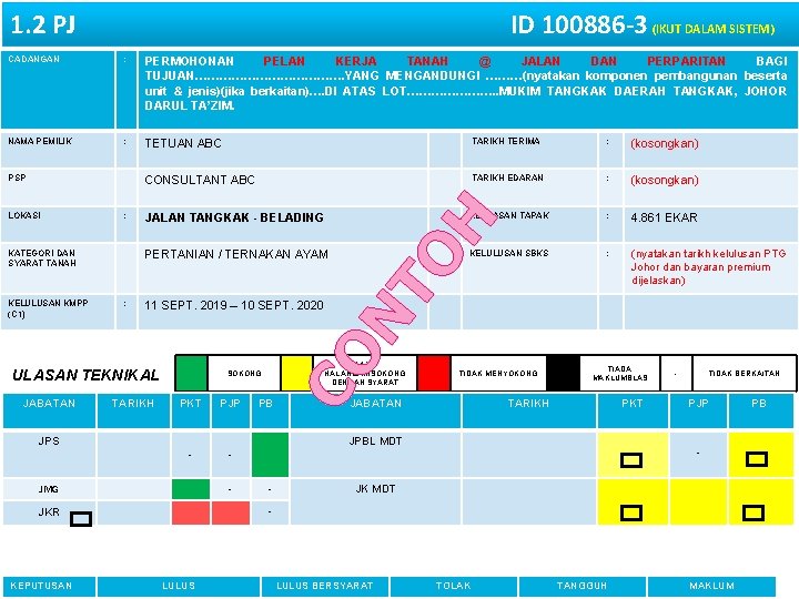 1. 2 PJ ID 100886 -3 (IKUT DALAM SISTEM) : PERMOHONAN PELAN KERJA TANAH