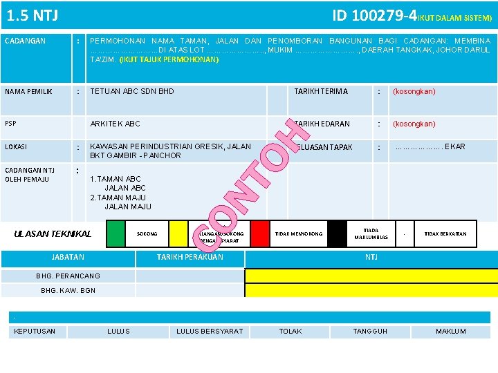 1. 5 NTJ ID 100279 -4 IKUT DALAM SISTEM) : PERMOHONAN NAMA TAMAN, JALAN