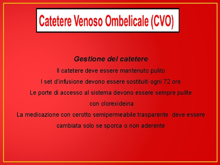 Gestione del catetere Il catetere deve essere mantenuto pulito I set d’infusione devono essere