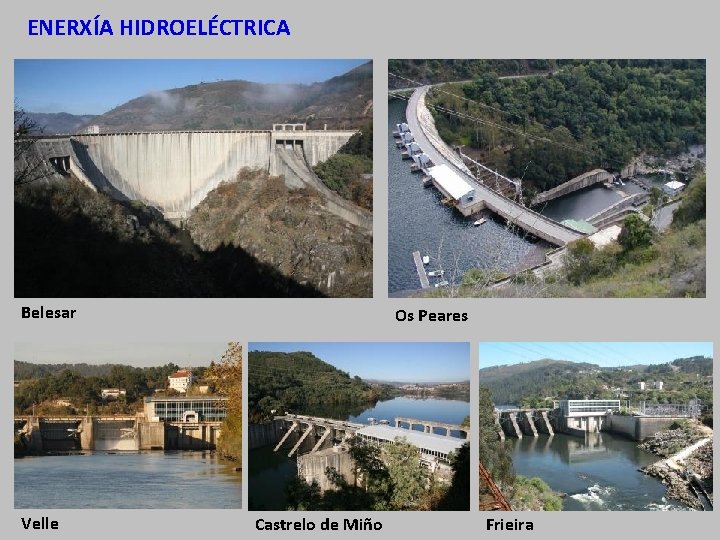 ENERXÍA HIDROELÉCTRICA Belesar Velle Os Peares Castrelo de Miño Frieira 