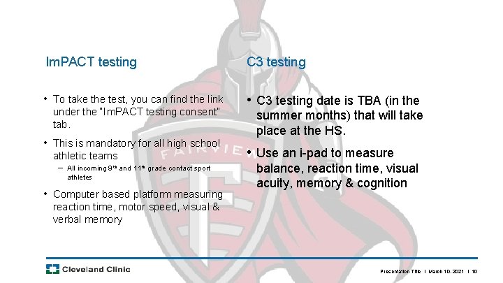 Im. PACT testing C 3 testing • To take the test, you can find