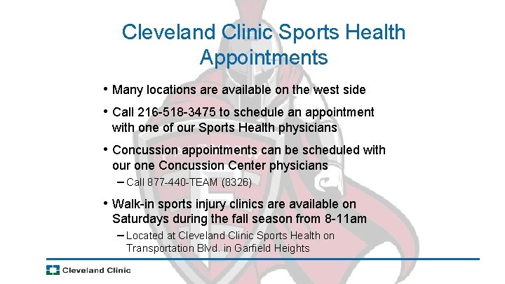 Cleveland Clinic Sports Health Appointments • Many locations are available on the west side