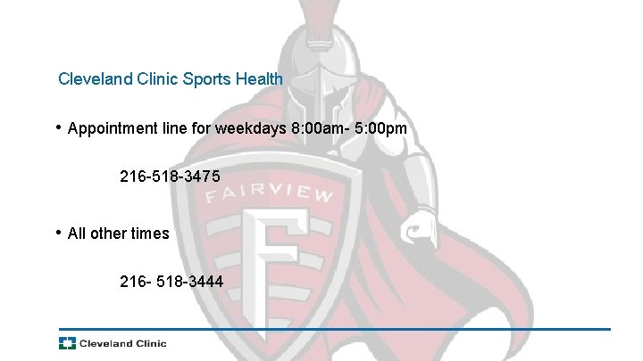 Cleveland Clinic Sports Health • Appointment line for weekdays 8: 00 am- 5: 00