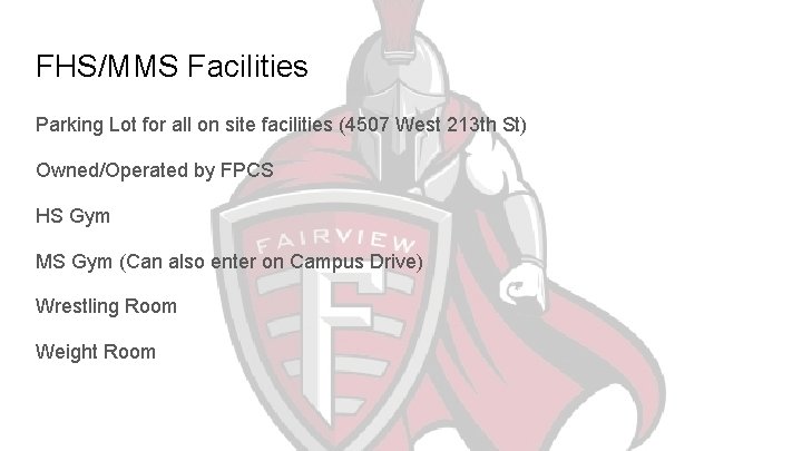 FHS/MMS Facilities Parking Lot for all on site facilities (4507 West 213 th St)