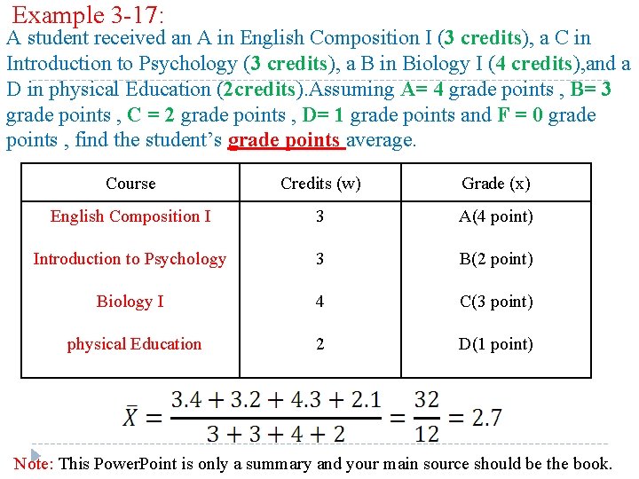 Example 3 -17: A student received an A in English Composition I (3 credits),