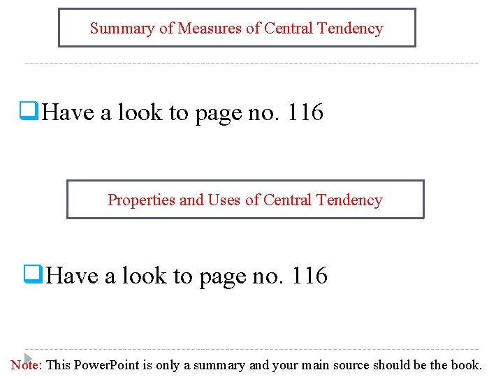 Summary of Measures of Central Tendency q. Have a look to page no. 116