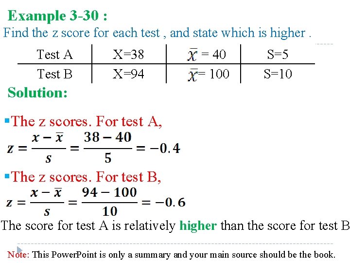 Example 3 -30 : Find the z score for each test , and state