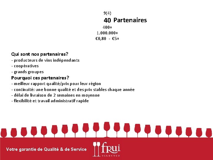 9(4) 40 Partenaires 400+ 1. 000+ € 0, 80 - € 5+ Qui sont