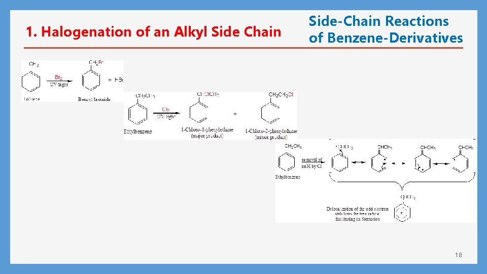 1. Halogenation of an Alkyl Side Chain Side-Chain Reactions of Benzene-Derivatives 18 