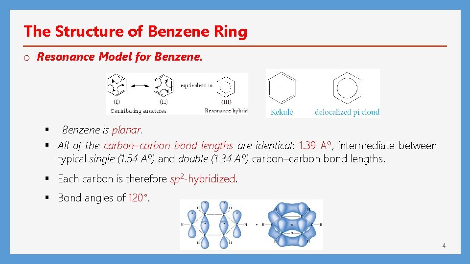 The Structure of Benzene Ring o Resonance Model for Benzene. § Benzene is planar.