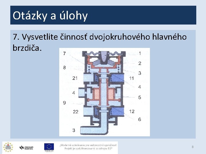 Otázky a úlohy 7. Vysvetlite činnosť dvojokruhového hlavného brzdiča. 8 