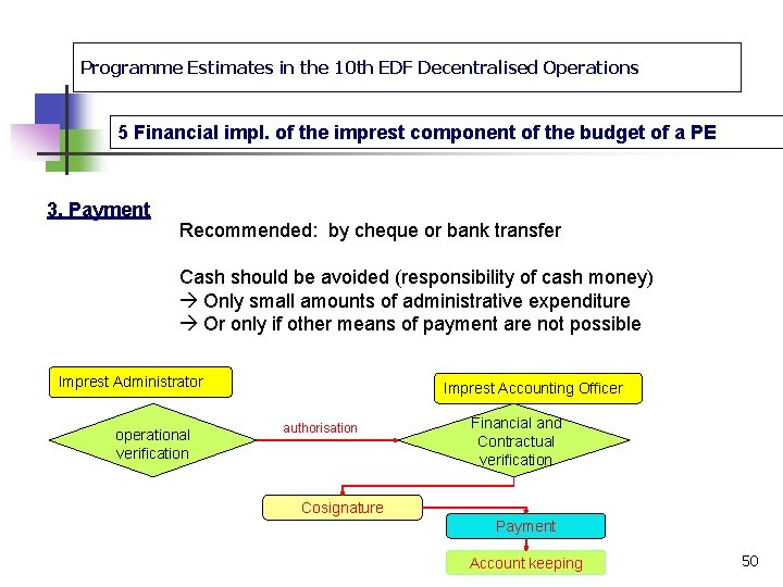 Programme Estimates in the 10 th EDF Decentralised Operations 5 Financial impl. of the