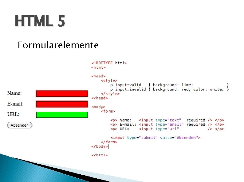 HTML 5 Formularelemente 
