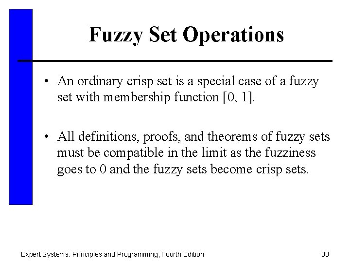 Fuzzy Set Operations • An ordinary crisp set is a special case of a