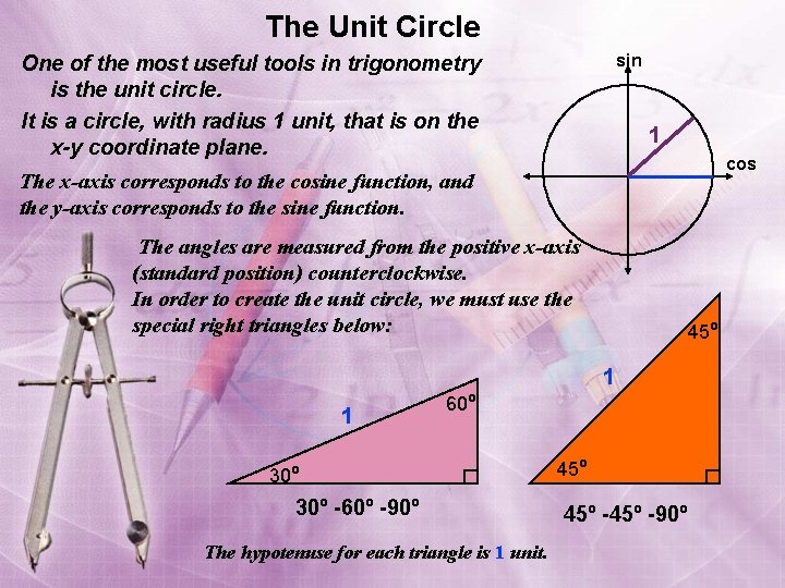 The Unit Circle sin One of the most useful tools in trigonometry is the