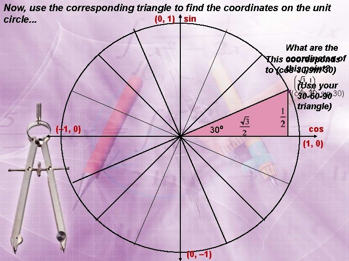 Now, use the corresponding triangle to find the coordinates on the unit (0, 1)