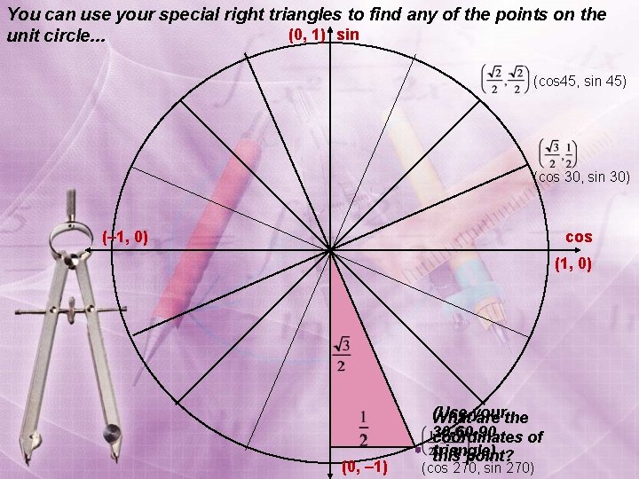 You can use your special right triangles to find any of the points on